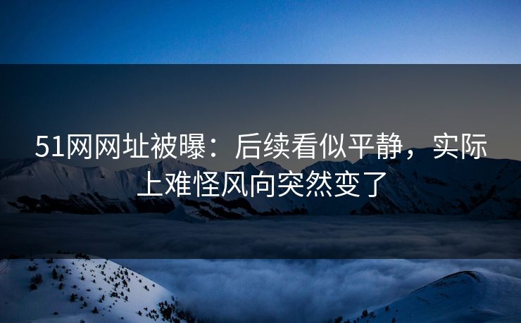 51网网址被曝：后续看似平静，实际上难怪风向突然变了