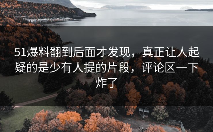 51爆料翻到后面才发现,真正让人起疑的是少有人提的片段,评论区一下炸了 51爆料翻到后面才发现,真正让人起疑的是少有人提的片段,评论区一下炸了